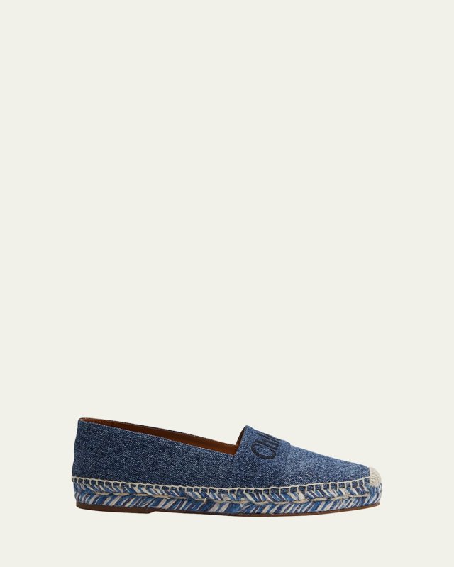 Piia Embroidered Logo Denim Espadrilles